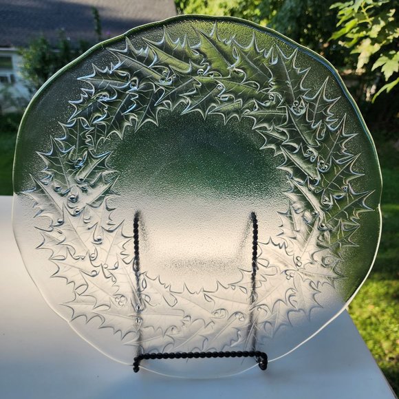 Vintage Mikasa Crystal Hostess Platter Holly Design 14" Round Serving Tray Japan - Picture 4 of 11